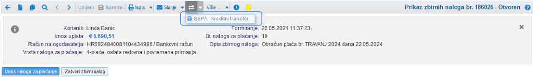 Generiranje datoteke FINA po otvaranju zbirnog naloga