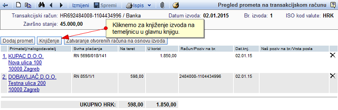 Izvod je pripremljen za knjiženje