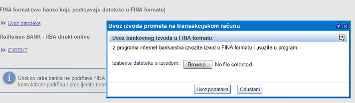 Direktno povezivanje sa poslužiteljem RBA zbog preuzimanja bankovnih izvoda i prijenosa u modul Banka - Izvodi/Promet