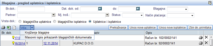 Knjiženje blagajničkih uplatnica i isplatnica