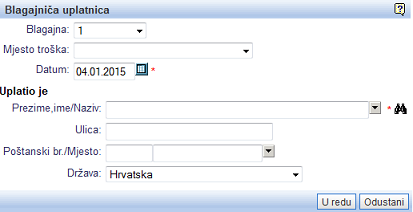 Maska za unos novog uplatitelja