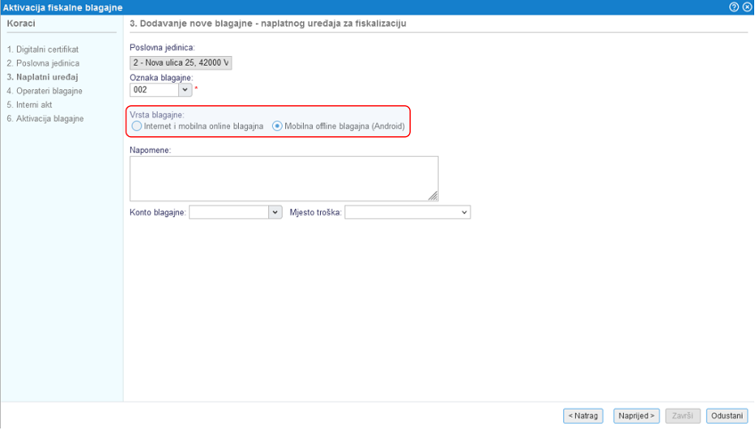 Nova blagajna - naplatni uređaj