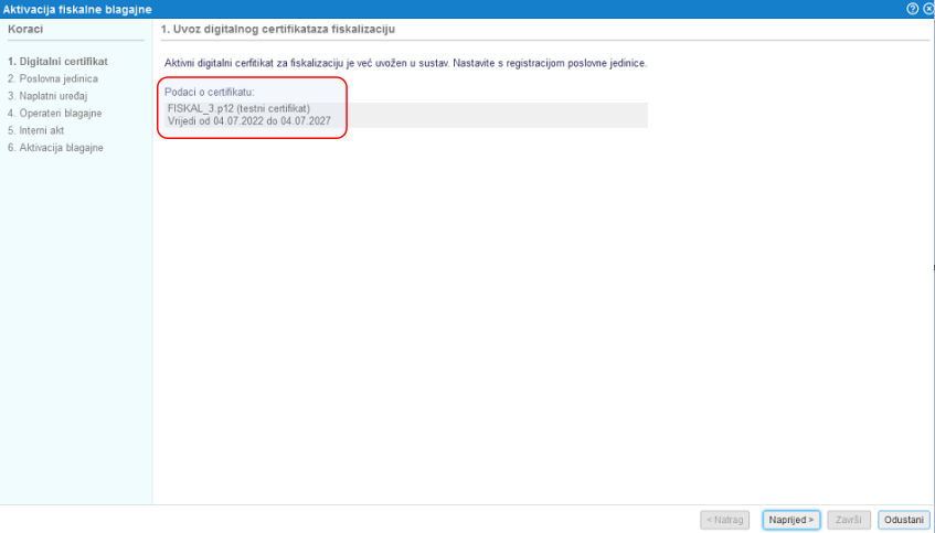 Prepoznavanje valjanog digitalnog certifikata za fiskalizaciju