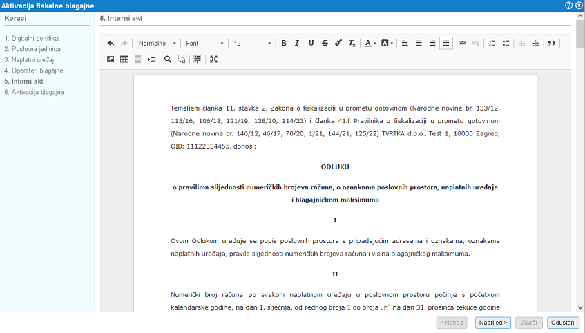 Pregled, uređivanje i ispis internog akta