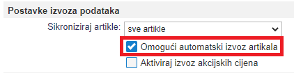 Aktivacija automatskog izvoza artikala