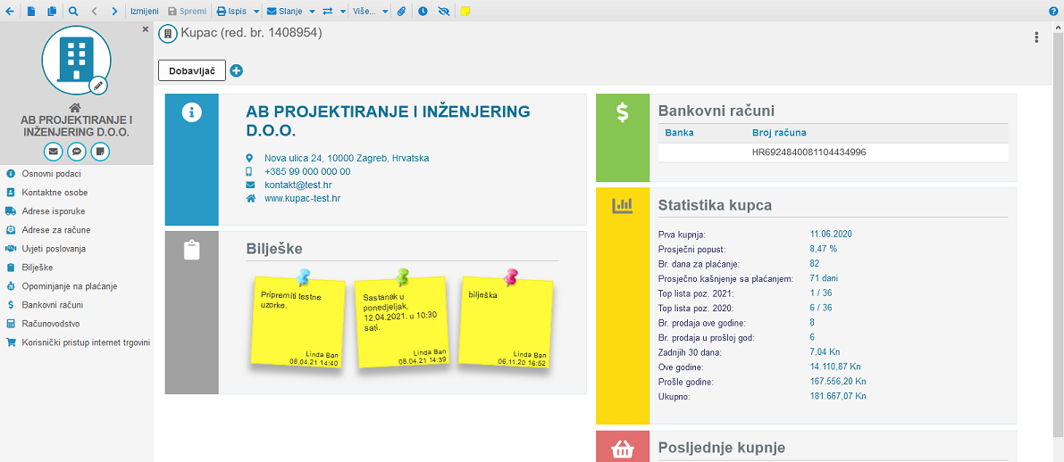 Uvid u osnovne podatke kupca
