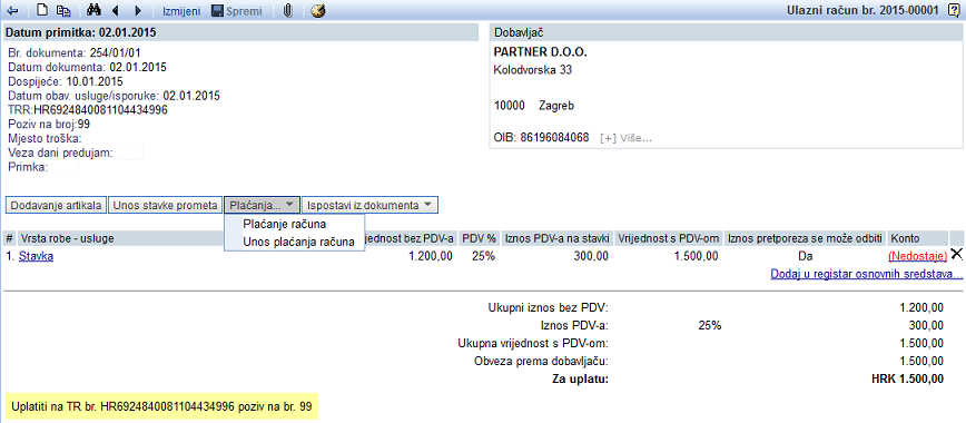 Predogled računa, koji još nije plaćen