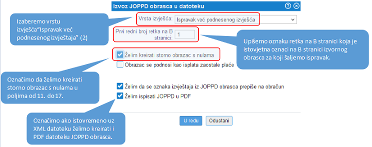 Postavke za kreiranje storno JOPPD obrasca s nulama