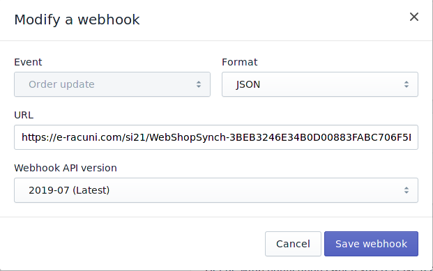 Postavke za webhook ažuriranu narudžbu u Shopifyu