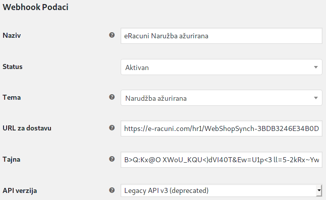 Postavke za webhook ažuriranu narudžbu u WooCommerceu