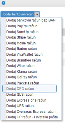 Dodavanje računa kurirske službe DPD u evidenciju