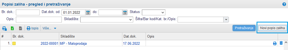 Izrada novog popisa zaliha