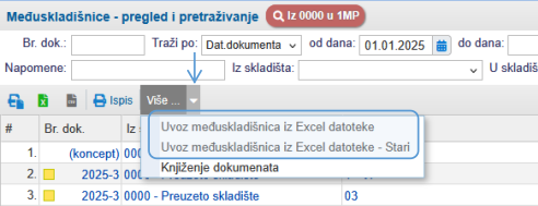 Masovni uvoz više međuskladišnica istovremeno iz Excel, CSV, ODS datoteke
