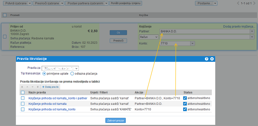 Program za likvidaciju priljeva koristi unaprijed zadano pravilo
