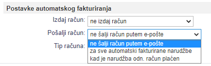 Postavke za automatsko slanje računa na e-mail adresu kupca