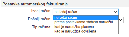 Postavke za automatsko izdavanje računa prilikom prijenosa nardužbe iz internet trgovine u program e-racuni