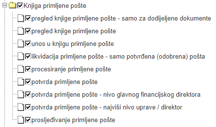 Privilegije za modul "Knjiga primljene pošte"