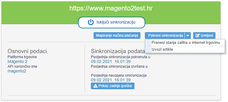 Prijenos stanja zalihe i izvoz artikala iz e-računa u internet trgovinu