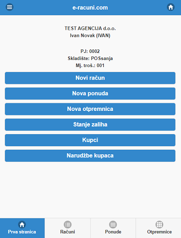 Početna stranica aplikacije