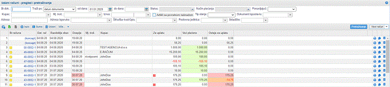 Pregled izdanih računa u internet aplikaciji e-racuni.com