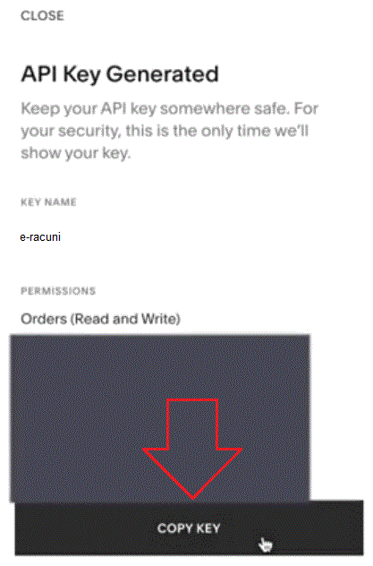 Generiranje i kopiranje API ključa