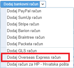 Unos bankovnog računa za Overseas