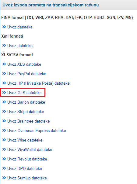 Uvoz izvoda iz datoteke koju izvezemo iz aplikacije dostavne službe GLS