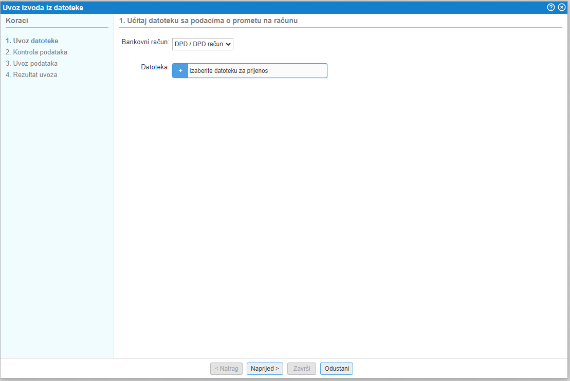 Odabir datoteke za uvoz izvoda
