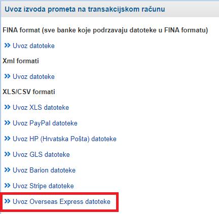 Uvoz izvoda iz datoteke koju izvezemo iz aplikacije dostavne službe Overseas