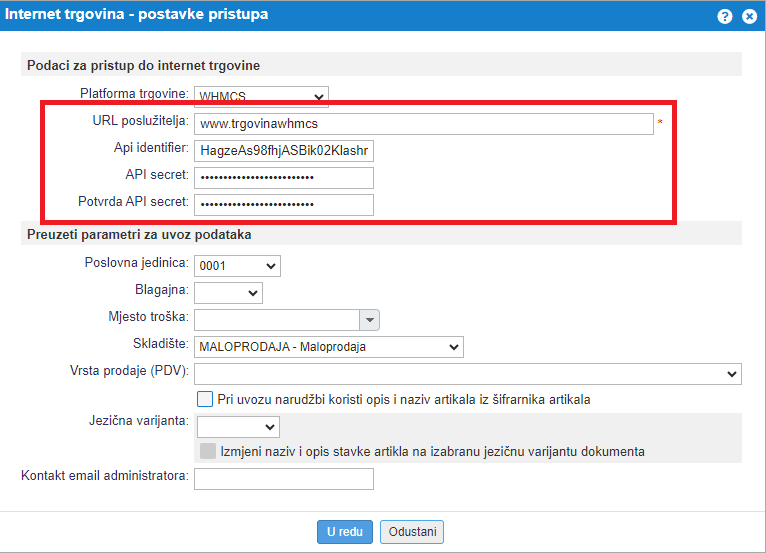 Dodavanje nove internet trgovine